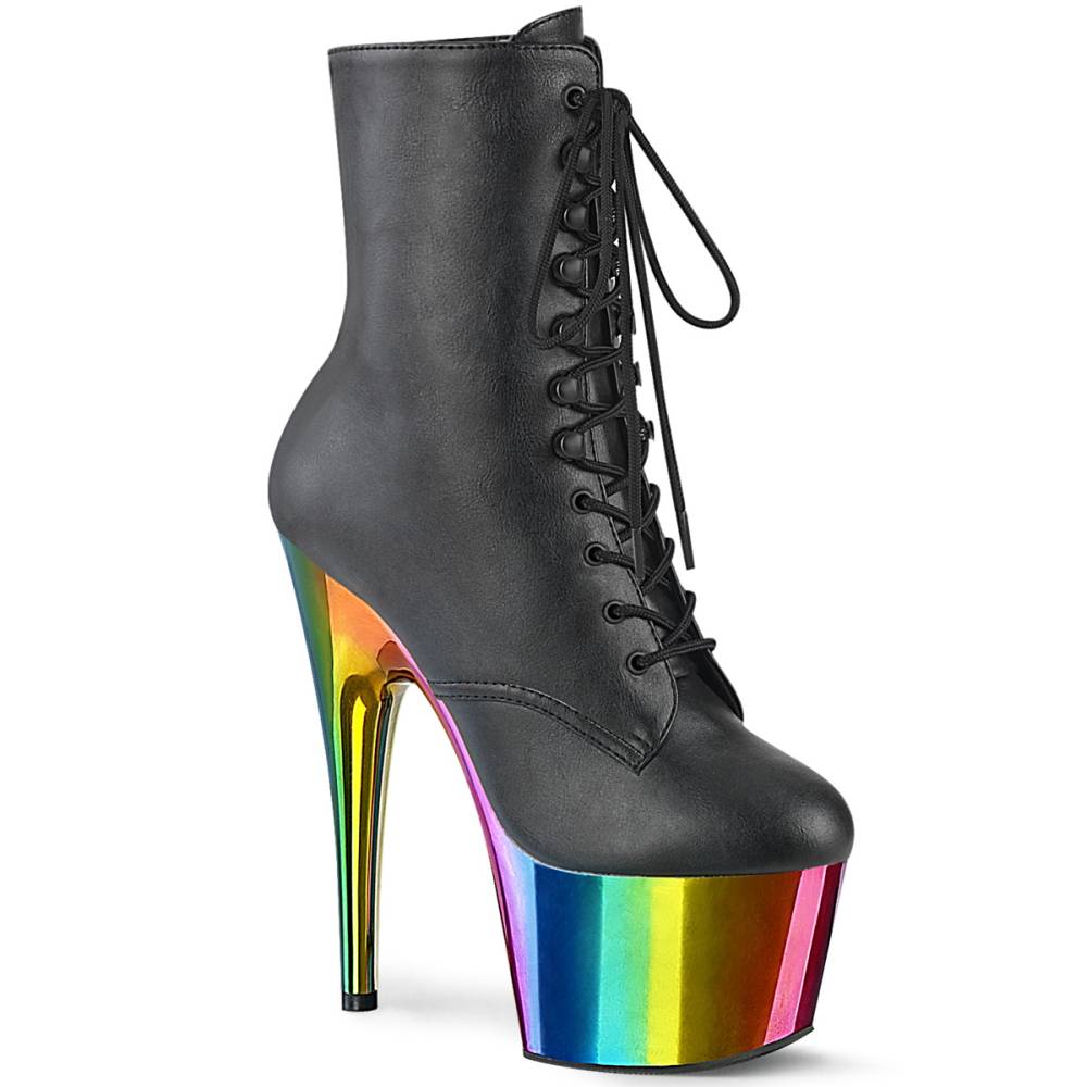 Pleaser - ADORE-1020RC Bottes de plate-forme, Pole dance chaussures - Noir/Arc En Ciel